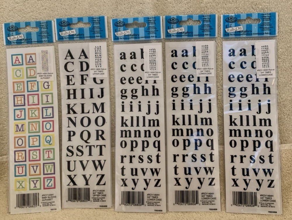 5 Packs Royal & Langnickel E-Z Rub On Transfers Upper & Lower Case Letters – NEW