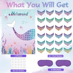 Mermaid Party Game – Pin the Tail with 24 Tails for Kids Birthday Fun