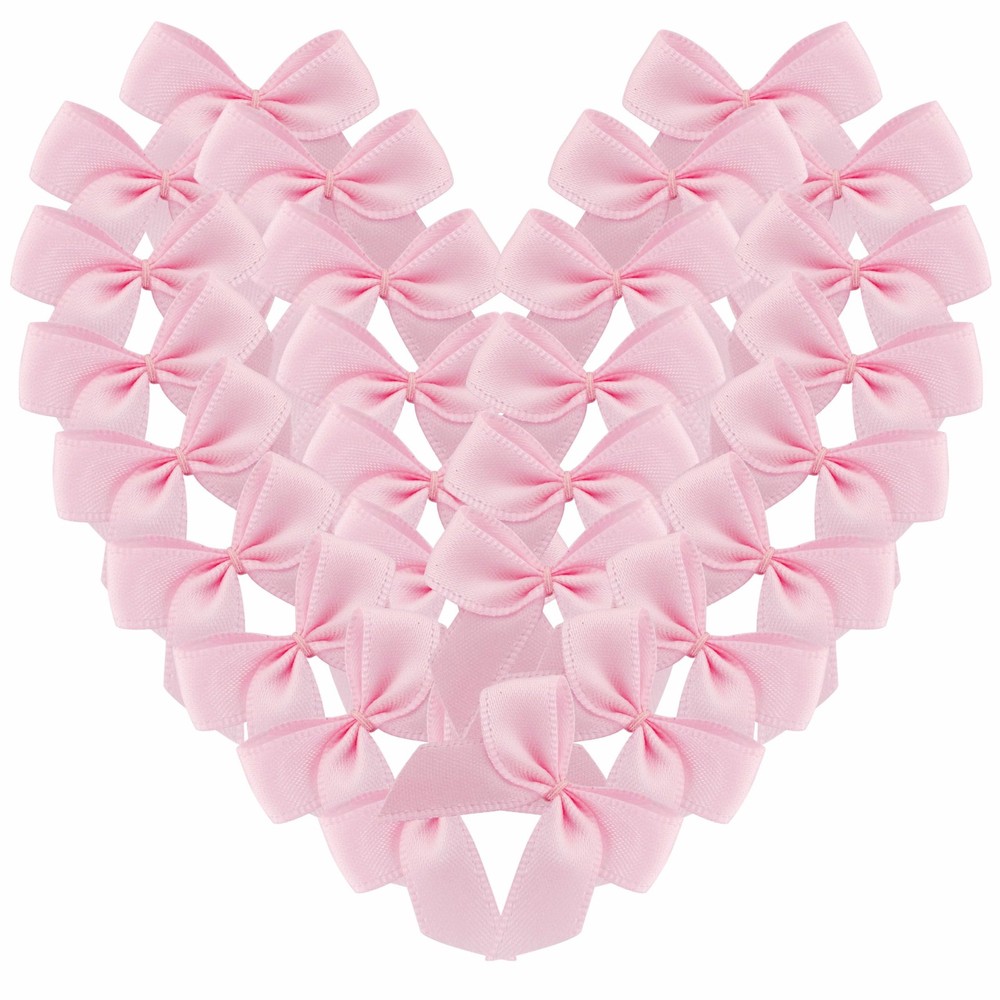 Micomon 50pcs 1.2-Inch Mini Bows for Crafts Satin 3/8″ ribbon, lt.pink