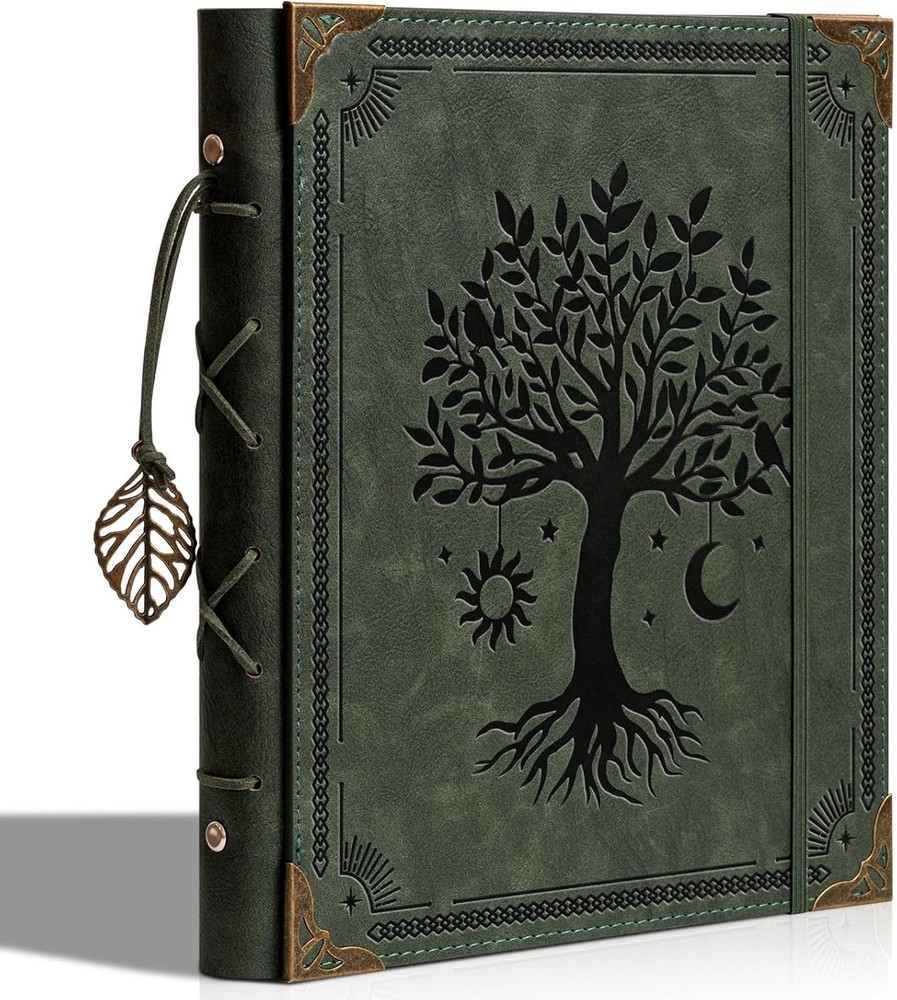 Vintage Leather Photo Album 4×6 Scrapbook 120 Photos Refillable Green Tree of Li