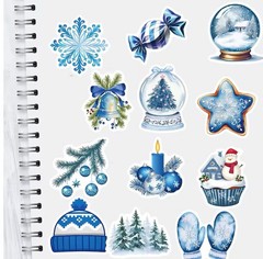 50 PACK BLUE CHRISTMAS Retro VTG Y2K Nostalgia Festive Scenes Sticker Lot 50PCS