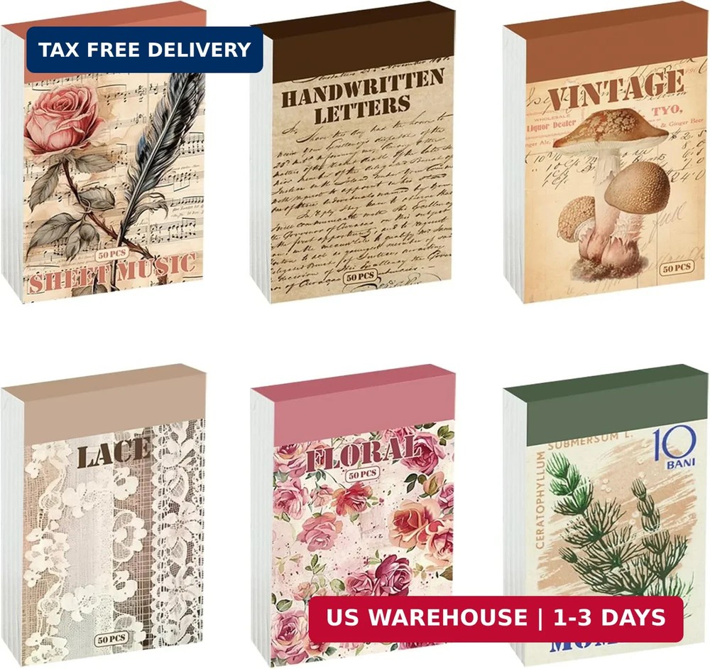 300 Pcs Vintage Washi Stickers Book | Ephemera Pack, 6 Theme Sets for Journaling