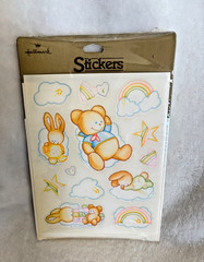 New VTG Sealed 1984 Hallmark Baby Teddy Bear Bunny Rainbow Cloud Star Stickers