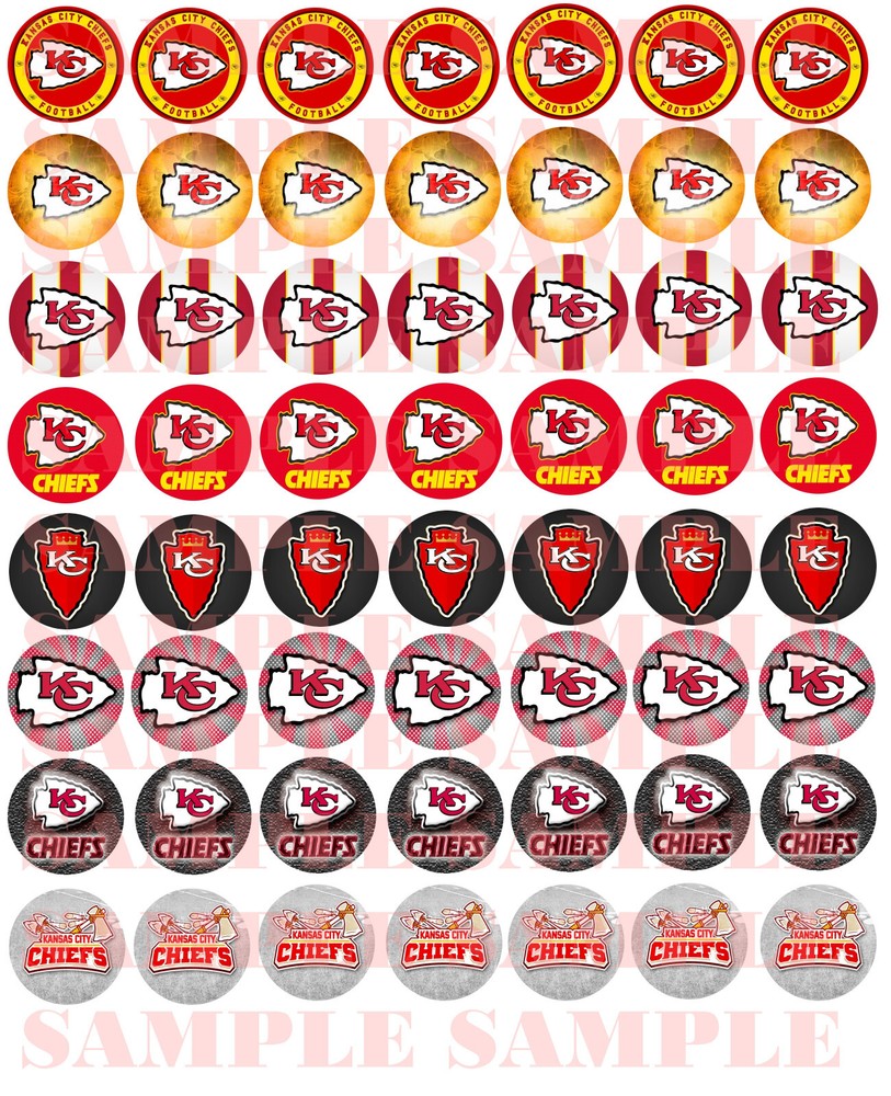 SET of 100- 1″ PRECUT «KANSAS CITY CHIEFS» Bottlecap images.