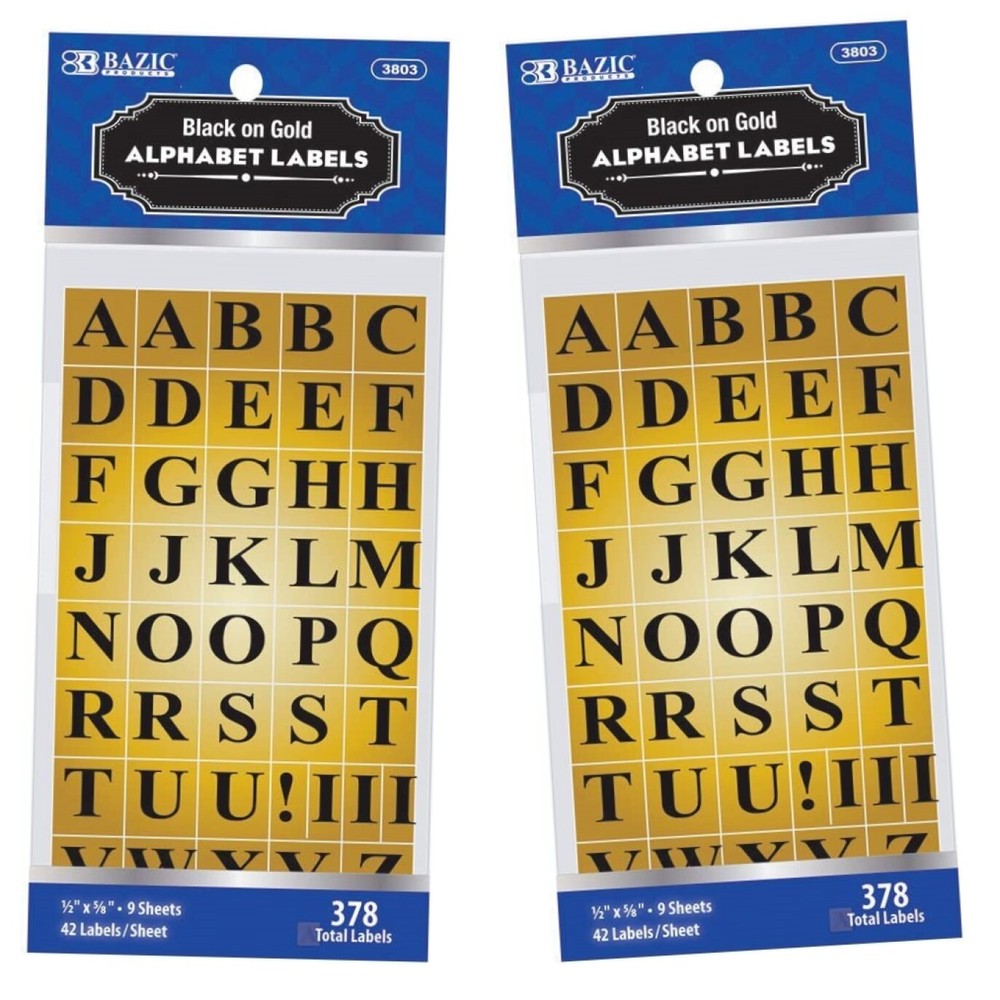 Gold Foil Alphabet Uppercase Letters Label – 2 Packs by BAZIC (756 Total Labels)