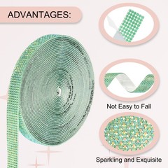 Self Adhesive Rhinestone Strips 6 Yards 0.45 Inch for Craft,Dark Green AB