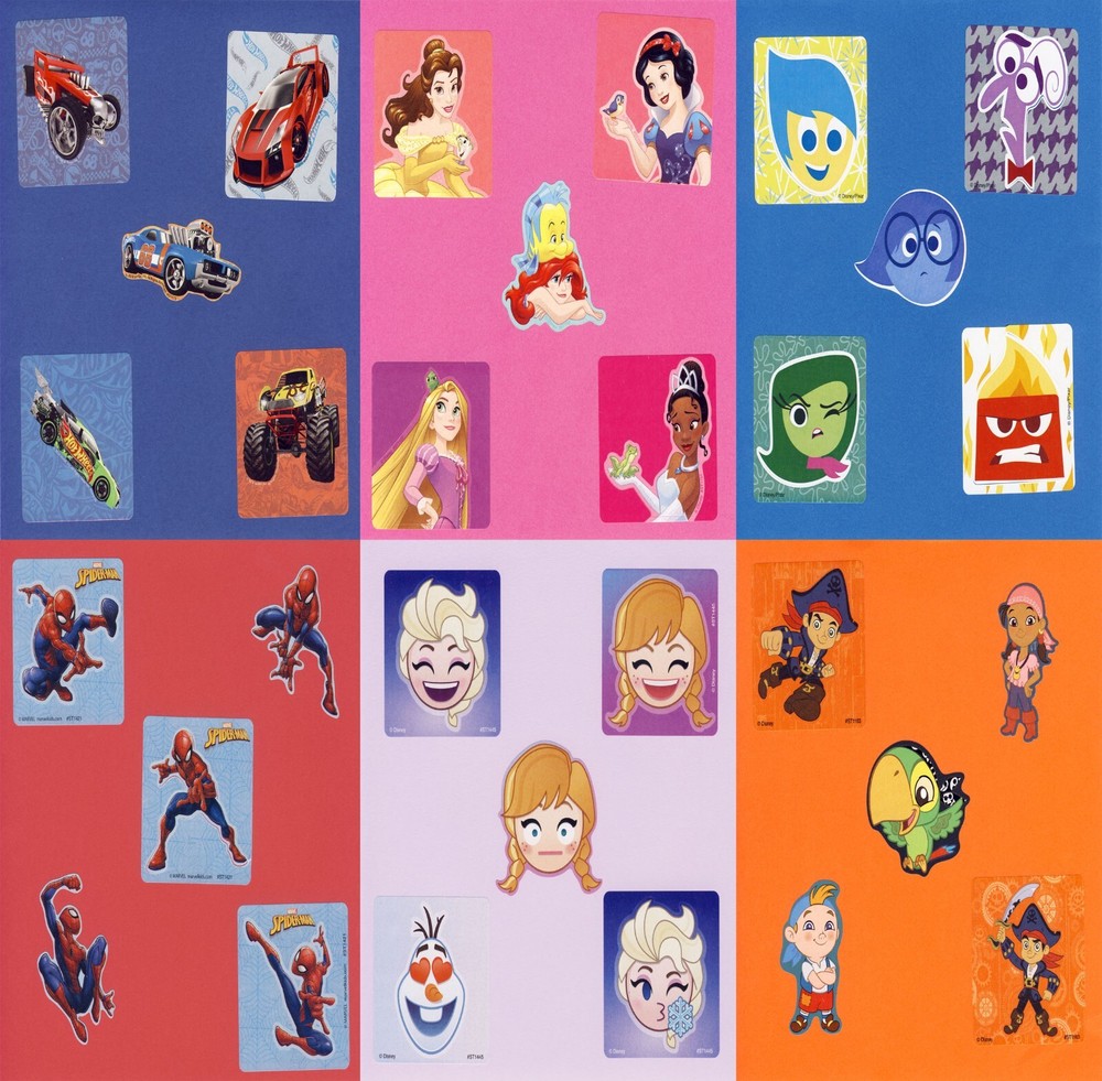 30 Shaped Stickers – Hot Wheels, Princess, Frozen, Inside Out, Spider-Man, Jake