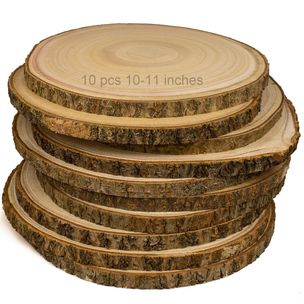 Large Unfinished Wood Slices for Centerpieces 10 Pcs 10-11 inches Natural Woo…