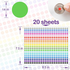 10,000 Small Dot Stickers 1/4″ Round Color Coding Adhesive Labels – 20 Colors
