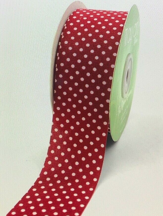 MAY ARTS RIBBONS~LIGHT WEIGHT RIBBON BURGUNDY RED W/WHT DOTS~ 1.5 INCH X 1 YARD!
