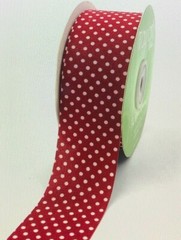 MAY ARTS RIBBONS~LIGHT WEIGHT RIBBON BURGUNDY RED W/WHT DOTS~ 1.5 INCH X 1 YARD!