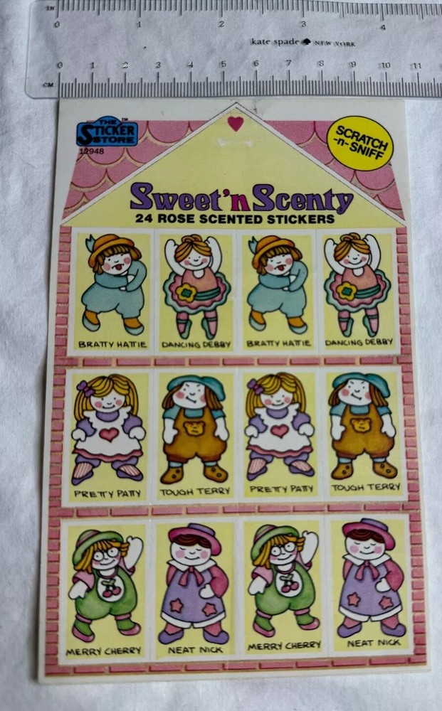 Vtg 1980s Sweet & Scenty Scratch and Sniff Rose Scented Stickers Dolls Girls