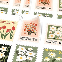 Flower Stamp Stickers,600Pcs Flower Thank You Baby Shower Stickers Waterproof La
