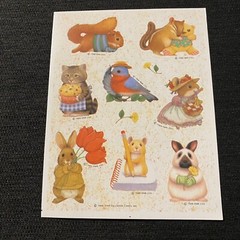 Vintage 1988 1989 Hallmark Cards Stickers Animals Cat Rabbit Bird 2 Loose Sheets