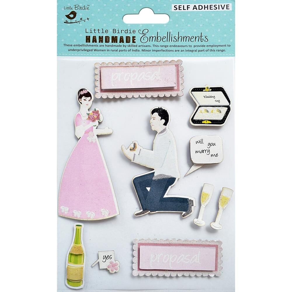 Stickers 3D Little Birdie Romantic Proposal Champagne Glasses Rings Man Woman