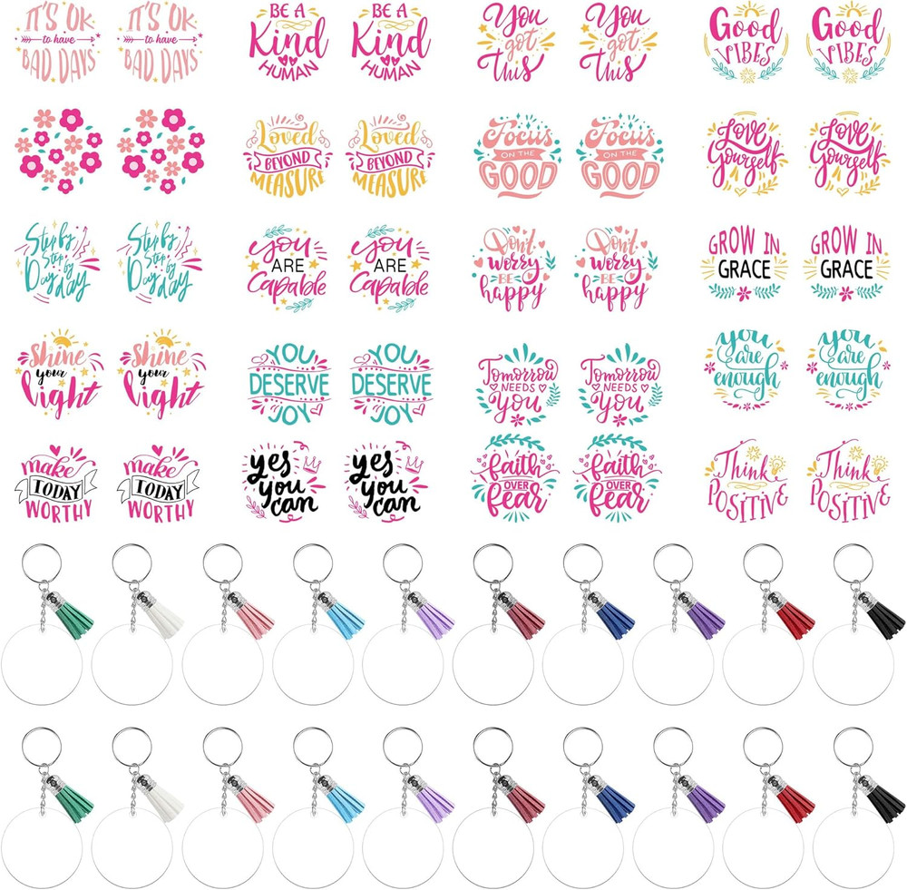 Acrylic Keychain Blanks, Inspirational UV DTF Transfer Stickers, Clear Acrylic B
