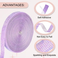 Self Adhesive Rhinestone Strips 6 Yards 0.45 Inch for Craft,Light Purple AB