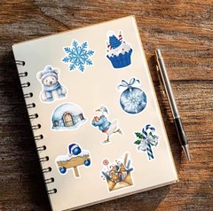 50 PACK BLUE CHRISTMAS Retro VTG Y2K Nostalgia Festive Scenes Sticker Lot 50PCS