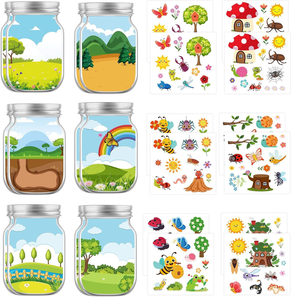 Insects Stickers Crafts Bulk, 24PCS DIY Craft Jar Stickers for Spring/Summer Act