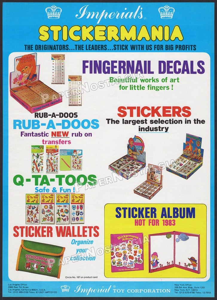 IMPERIAL Stickermania – Original 1983 Trade AD / poster_ Sticker promo _ tattoos