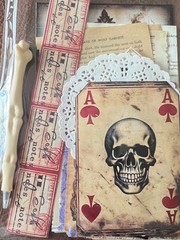 #777 SKELETON 100+PCS 3D JUNK JOURNAL SCRAPBOOKING w/ Real Ephemera & Bone Pen