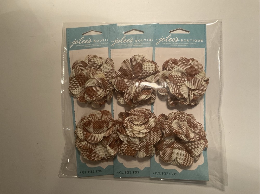 Jolee’s Boutique PLAID BURLAP FLOWERS 3D Stickers 3 pack 2 Pieces 6 total