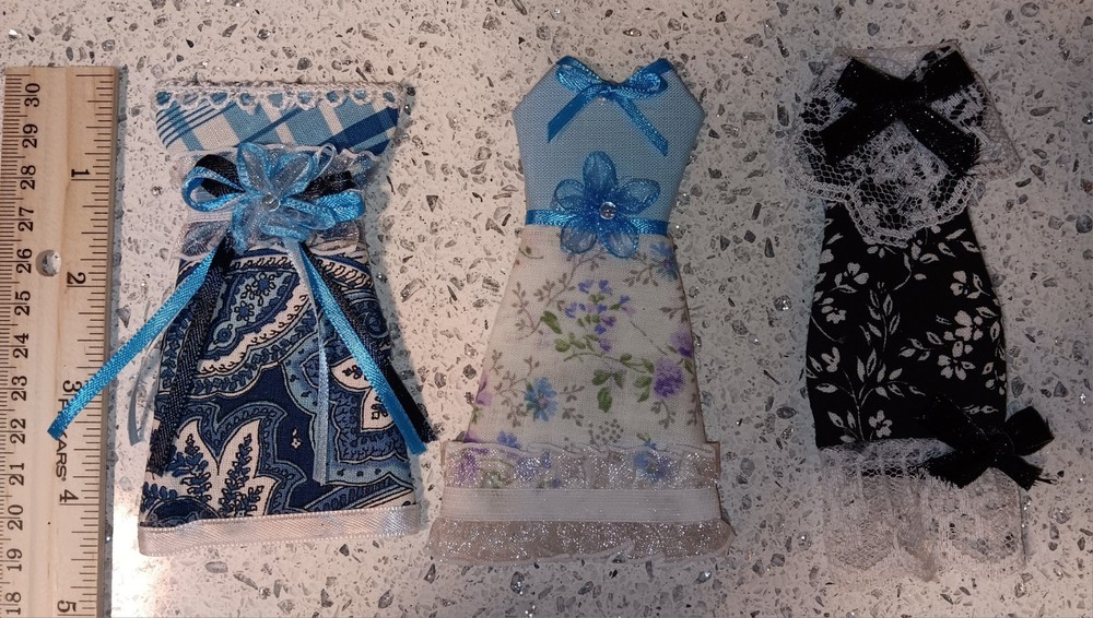 Lot of 3 Handmade Dresses For Junk Journals Scrapbooks Shadow Boxes Or Ornaments