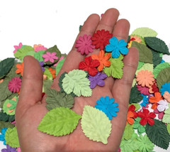 200 Pcs Handmade Mixed Mulberry Paper Flowers Petals and Leaves Scrapbooking Wed