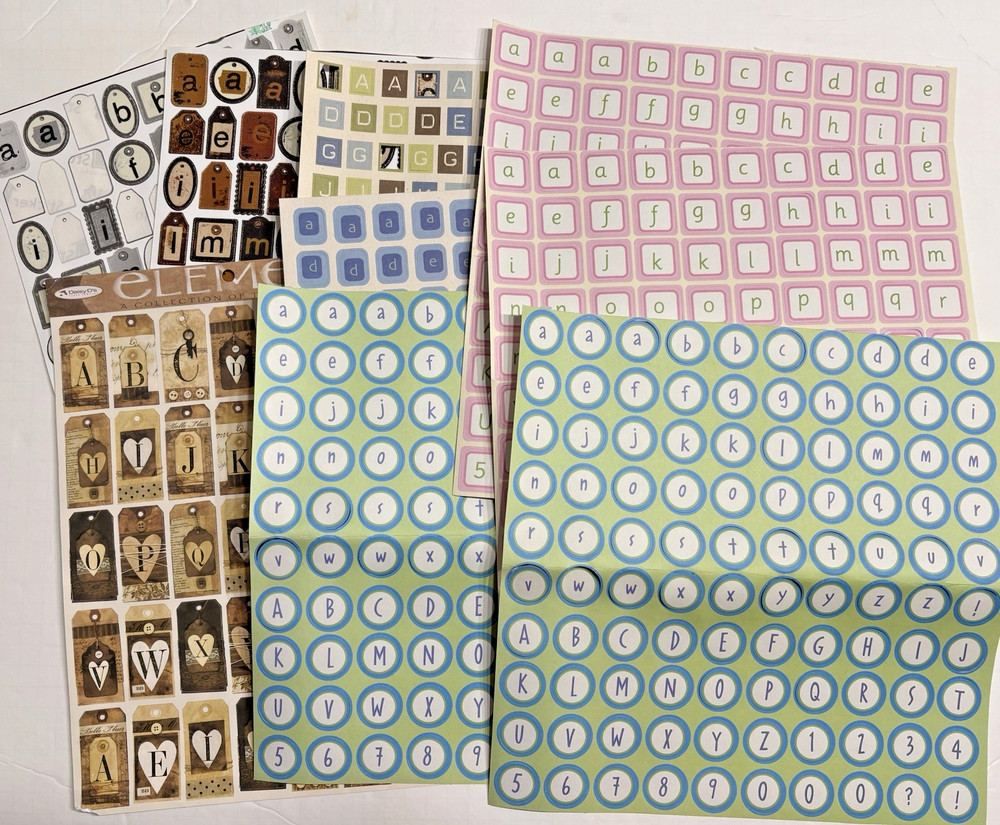 Vintage Scrapbook Alphabet LOT – 9 Sets of Paper Punchout & Tag Letters/Numbers