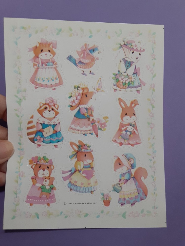 vintage Hallmark cute spring animals dressed in clothes sticker sheet