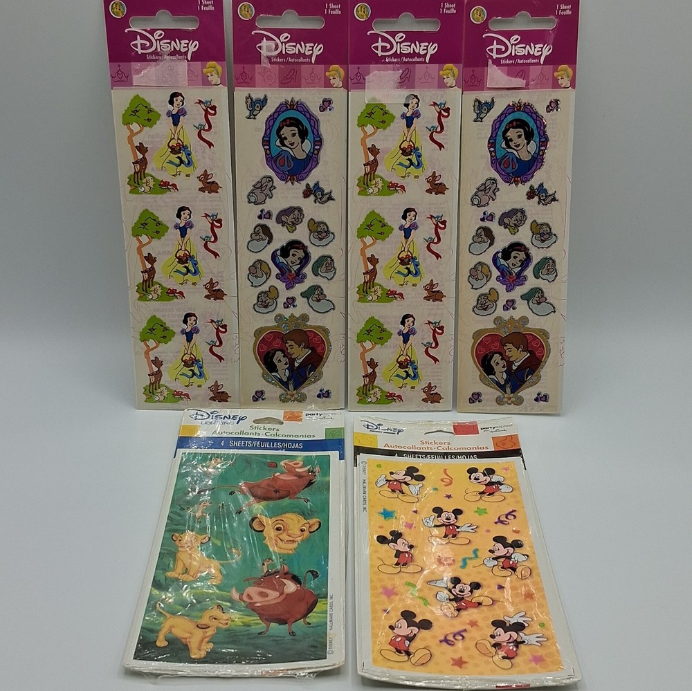 Disney Sticker Lot Mickey Snow White Dwarfs Lion King Simba 6 Packs
