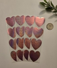 16 PINK HEART STICKERS/VALENTINES STICKERS/LARGE SPARKLE HEART STICKERS