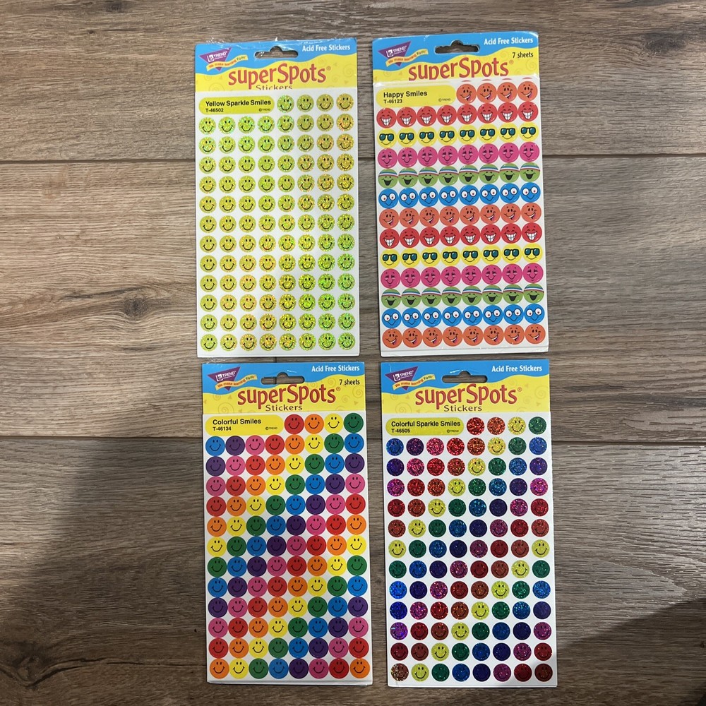 Vintage Super Spots Stickers NEW Trend Happy Sparkle Colorful Smiles RARE 1998