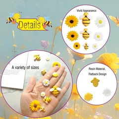 DANUDON 100PCS Mini Bees for Crafts Resin Bee Daisy Flowers yellow, white