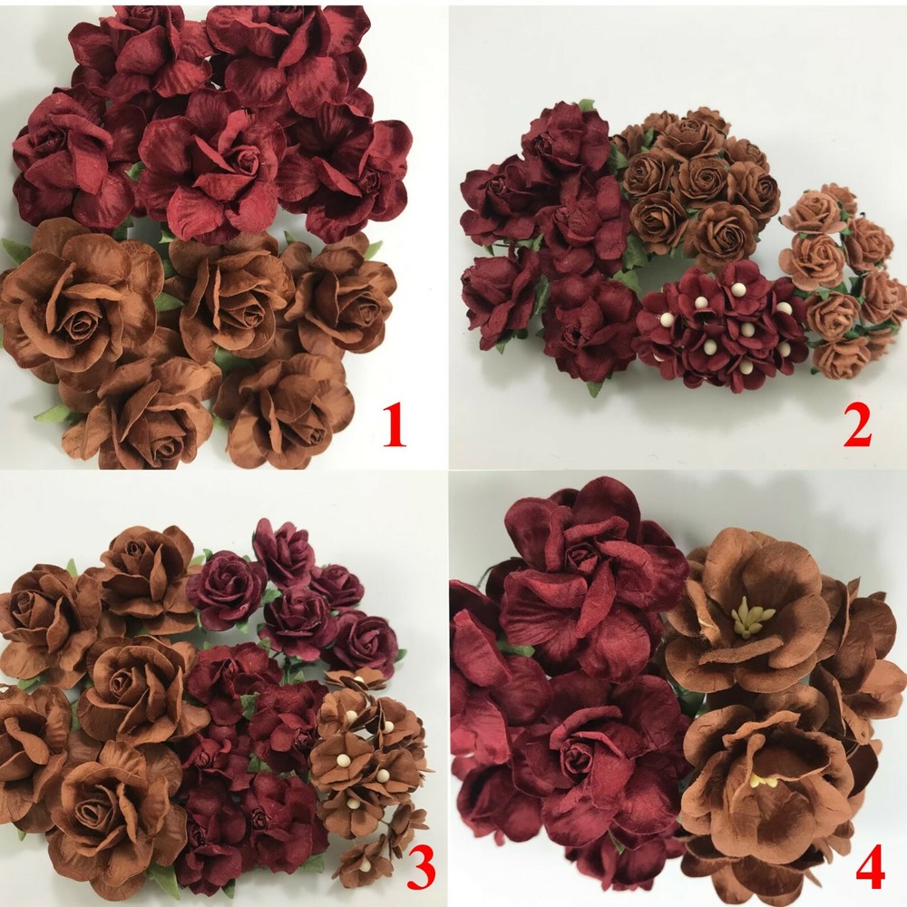 Mixed 4 Sets Burgundy Brown Paper Flower Wedding Scrapbook Craft (Kit-DEC-4A)