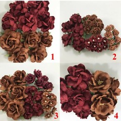 Mixed 4 Sets Burgundy Brown Paper Flower Wedding Scrapbook Craft (Kit-DEC-4A)