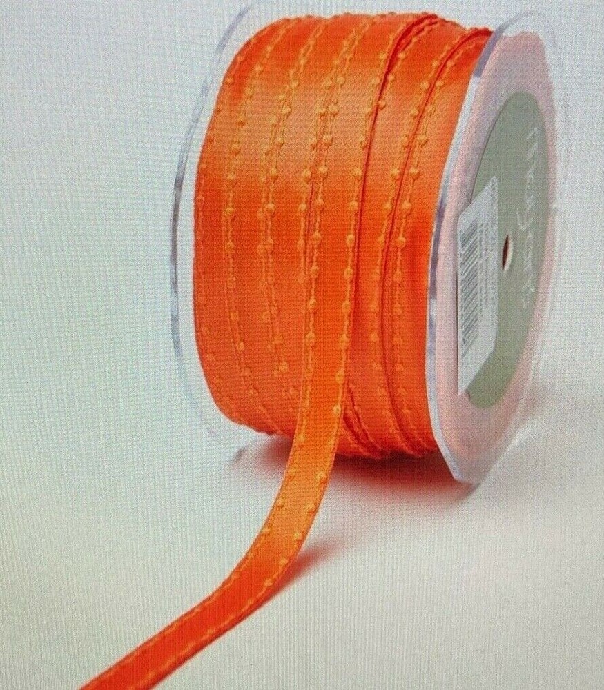 MAY ARTS RIBBONS~SATIN KNOTTED EDGE RIBBON~ORANGE~3/8 » X 3 YDS!