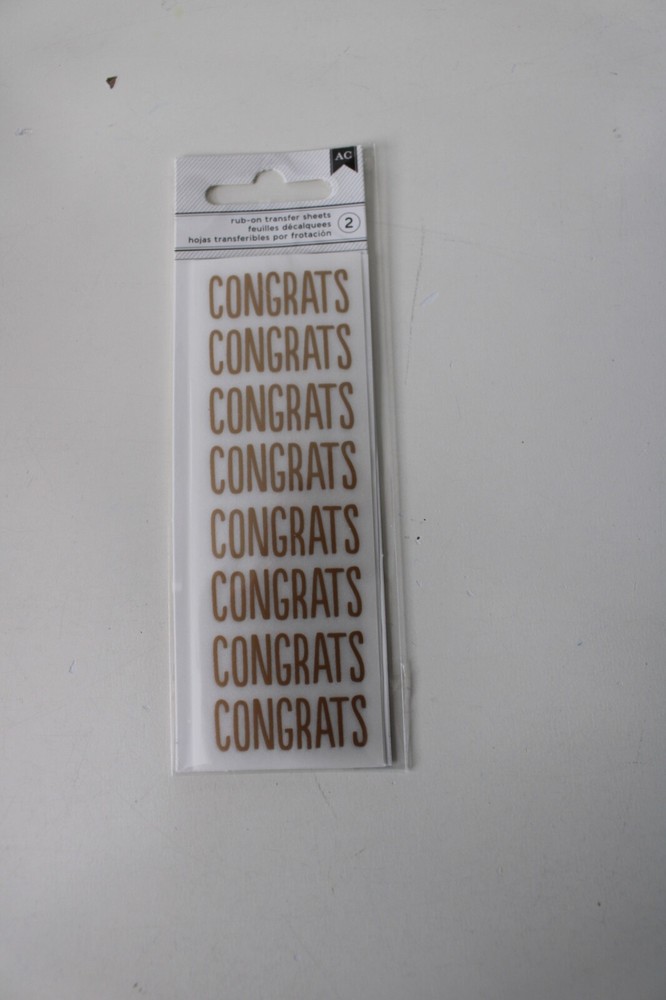 American Craft Mini Marks Rub-On Transfers CONGRATS 2PG – 16PC Gold Scrapbooking