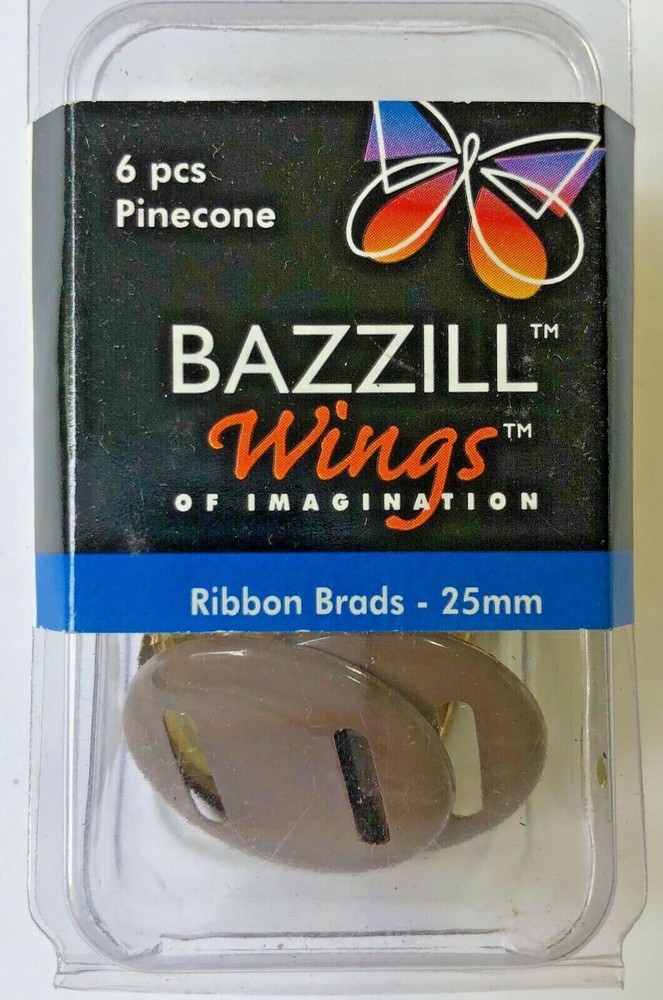 6 – 25mm Bazzill Wings Pinecone Brown Round Ribbon Brads – New