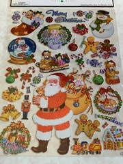 CHRISTMAS PAPER CRAFTS 1 SHEET SANTA TOYS TREES FOIL STICKERS 37 PCS -11”x9” SHT