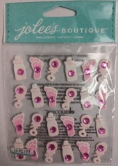 Jolees Boutique Embellishment Baby Girl Icon Repeat Pink Bottle Rattle footprint