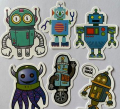ROBOT ASSORTMENT Stickers (6pc)Buzz•Metal•Beep•Strong •Machine•Computer•￼Chat• ￼