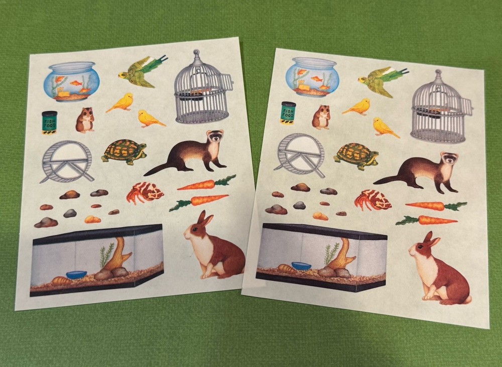 Creative Memories Lot of TWO 4″ x 5″ Stickers -Rabbit, ferret, bird, turtle