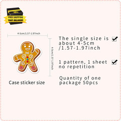 50 Pcs Gingerbread Man Stickers – Waterproof Vinyl Christmas Gingerbread Sticker