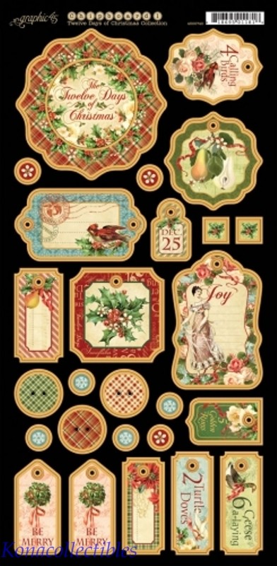 Graphic 45 12 Days of Christmas Chipboard #1 Die-Cuts 6″X12″ Sheet Decorative