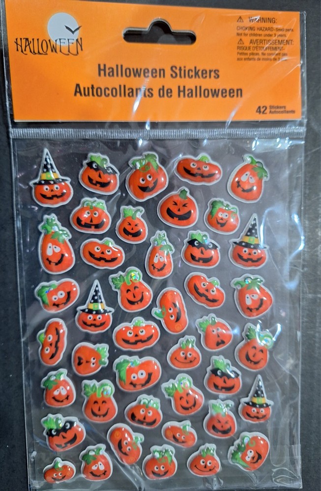 Halloween Stickers of Jack-O-Lanterns with smiling faces-42 pieces
