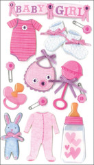 Jolee’s Boutique Dimensional Stickers ~ Baby Girl 13 Pc Onsie Bib Rattle