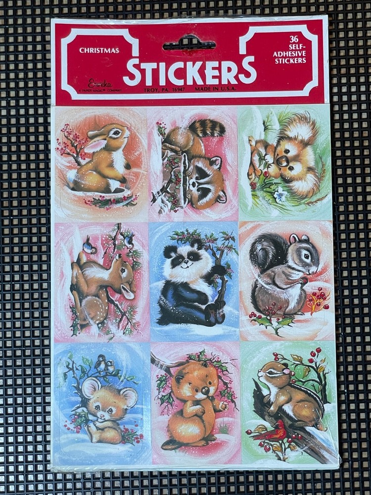 Vtg Eureka Woodland Animals Stickers Christmas Baby Koala Raccoon Panda Rabbit