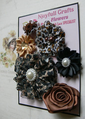 BROWN & GOLD 6 Flower Mix Organza Satin Lace Fabric 30-70mm Handmade NJC HMI-1