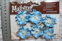 WILD ROSE – 6 Paper Flowers BLUE – 3-4cm across Penny Lane Petaloo I
